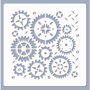 Stencil / Sablon MDS15-021 14,5*15cm*0,2mm Media no.21 fogaskerék mintás műanyag sablon kézműveskedéshez - Rajzsablon