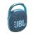 Angled front view of blue JBL Clip 4 ECO portable Bluetooth speaker