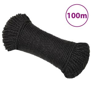 vidaXL Frânghie de lucru, negru, 3 mm, 100 m, polipropilenă 126373838 - Fixator