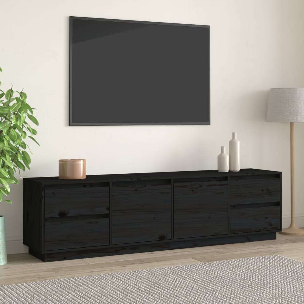vidaXL fekete tömör fenyőfa TV-szekrény 176 x 37 x 47,5 cm