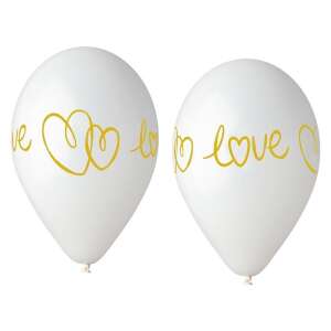 Weiße Latexballons mit goldener 'Liebe'-Inschrift, 5er Pack, 13 Zoll - Amscan Luftballons