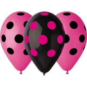 Hen Night polka dot balloons, pink and black, 30cm - Amscan Balloon