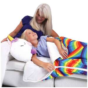 Spací vak s jednorožcom pre deti, plyšová hračka, dúhový vzor, pohodlný a útulný, ideálny na prenocovanie a kempovanie - Posteľná bielizeň