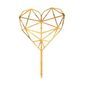 Geometriai Szív Tortádísz - Arany - Akril - 16x10cm