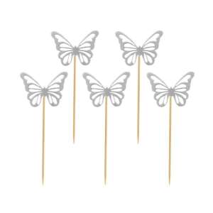 Silver butterfly cake picks, 12 pack - Party Supply
