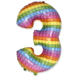 Szivárványos Pop It szám 3 fólia lufi, 69 cm - Pop It