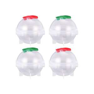 Set of 4 clear plastic ice ball molds, each with a red or green lid - Bar tool