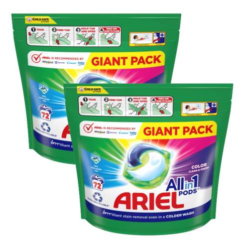 Ariel All-in-1 Pods Color Clean & Fresh laundry detergent, giant pack, 72 pods