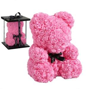 Rózsaszín rózsa maci díszdobozban - 25 cm, tökéletes ajándék nőknek - Ajándék ötlet Valentin-napra
