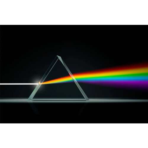 Glass prism refracting light into a rainbow, physics experiment, science toy