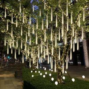 LED icicle lights, warm white, 144 LED, 8 branches, 3 meter long, 30 cm icicles, waterproof, outdoor and indoor use - Nonbrand String Light