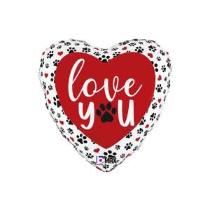 45 cm Herzförmiger Folienballon mit "Love you" und Pfotenabdruck-Design - Luftballons