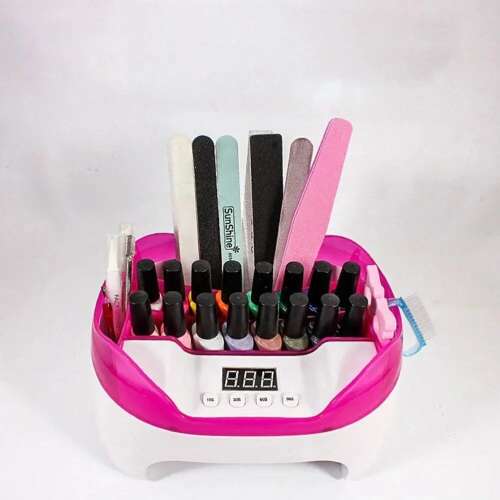 KM-520 Space-Saving, Modern, High-Performance 2in1 UV LED Nail Lamp and 5-Compartment Tool Holder – 110W (BBV)