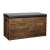 Rustic brown shoe cabinet with black faux leather seat and storage space