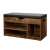Rustic brown shoe cabinet with black faux leather seat and shelves for shoe storage