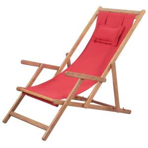 vidaXL red folding fabric beach chair with wooden frame - Sun Lounger & Deck Chair