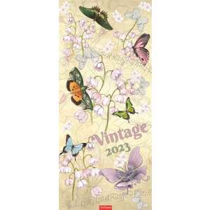 TOPTIMER "Vintage" Wandkalender 2023 mit Schmetterlings- und Blumendesign - TOPTIMER