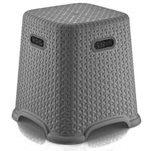 Gray plastic rattan effect stool, 27 cm high, for bathroom, bedroom, living room - Garden Chair