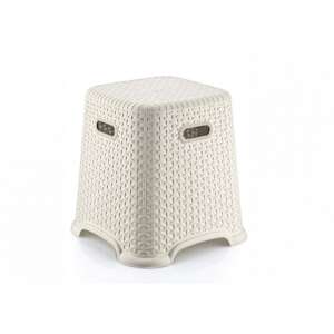 White plastic rattan effect stool, 35.5 cm, for bathroom, bedroom, living room - Garden Chair