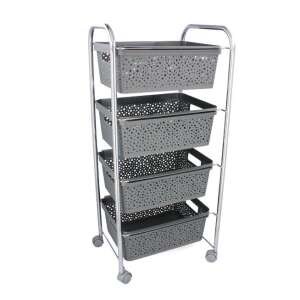 Szürke fém gurulós tároló kocsi 4 műanyag kosárral - Konyha & Étkezés