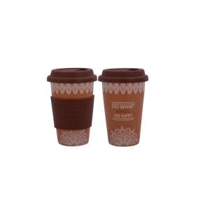 Porcelain Travel Coffee Cup with Silicone Handle - 390ml - Brown 49411856 - Coffee & Tea Set