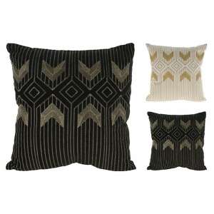 Collage von drei Dekokissen mit geometrischer Stickerei, in Schwarz, Beige und Weiß - Dekorative Kissen