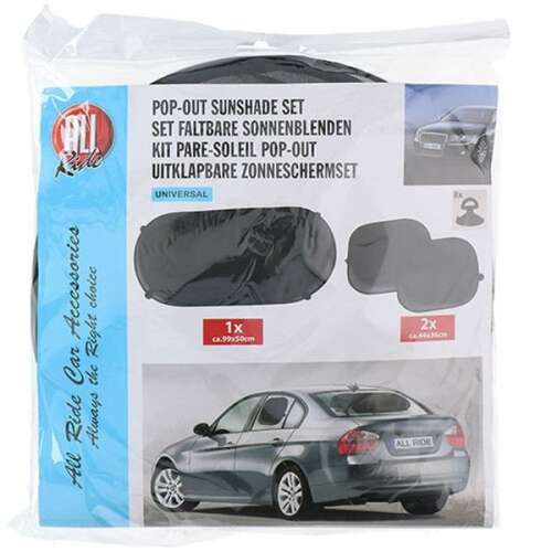 All Ride Pop-Out napellenző szett, 3 darabos fekete autós napellenző szett, univerzális méret