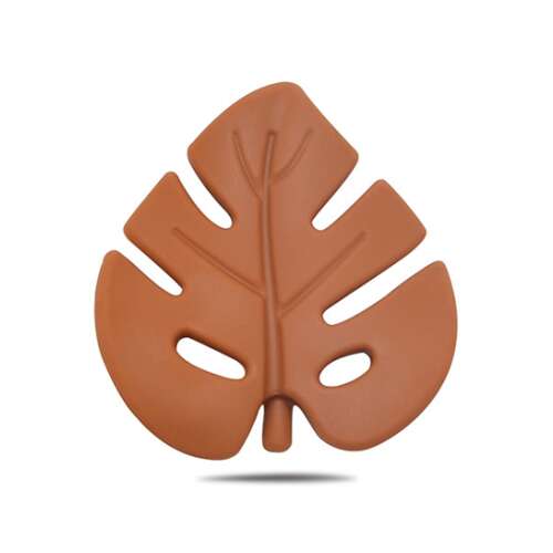 Brown silicone leaf shaped teether for babies
