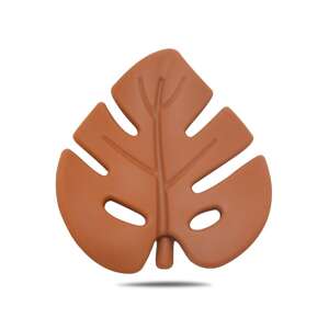 Leaf-shaped silicone teething toy in brown color
