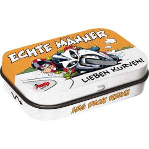 Motomania tin box with a motorcycle design, filled with peppermint dragees - Cukorka