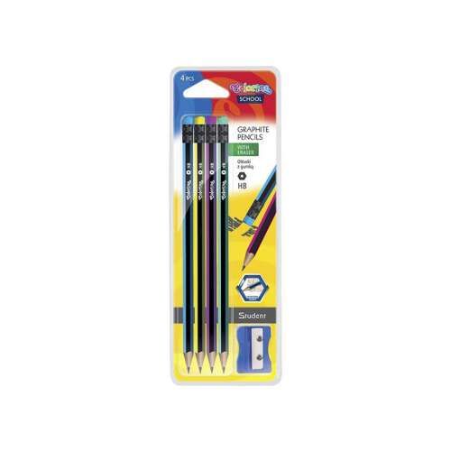 Colorino School Graphite Pencils with Erasers, 4 pack, HB, with sharpener