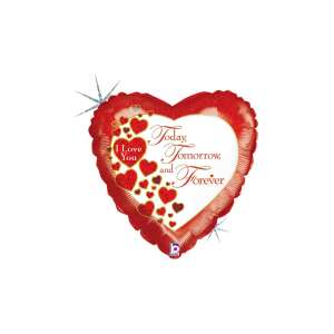 Szív alakú fólia lufi I love you today, tomorrow and forever felirattal, 46 cm