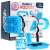 Bubble Rocket 52 otwory, akumulatorowa dmuchawa do baniek mydlanych, projekt Outer Space, niebieski i biały, z paskiem, w zestawie 2 butelki roztworu do baniek, kabel ładujący, taca