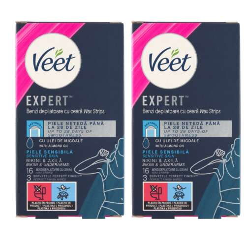 Veet Expert Trake za depilaciju voskom za osjetljivu kožu, bikini i pazuhe, 2x16 traka