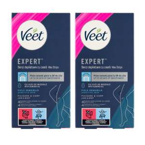 Veet Expert Wachsstreifen für empfindliche Haut, Beine & Körper, 40 Streifen mit Mandelöl, 2er Pack - Haarentfernung & Rasur
