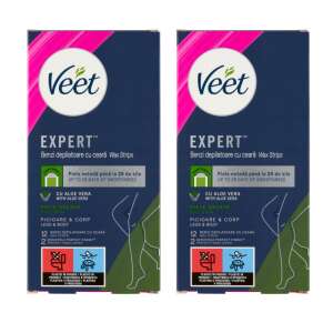 Veet Expert Benzi depilatoare cu ceară pentru pielea uscată, picioare și corp, 12 benzi, cu Aloe Vera, 2 pachete - Frumusețe și sănătate