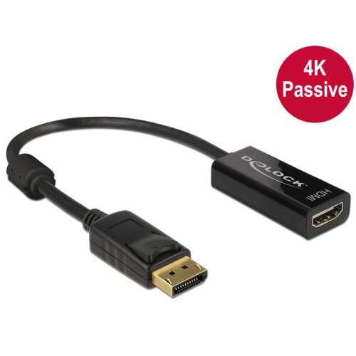 Delock Adapter Displayport 1.2-dugós csatlakozó &gt; HDMI-csatlakozóhüvely 4K passzív, 20cm, fekete