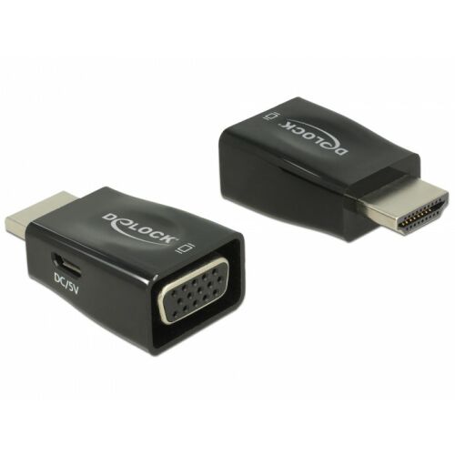 Delock HDMI zu VGA Adapter mit Micro USB Stromversorgung, HDMI-A Stecker zu VGA Buchse