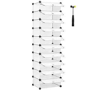 SONGMICS 10-Tier White Shoe Storage Cabinet with Doors and Hammer - Shoe Storage