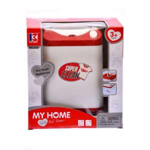 Mosógép, el., felültöltős, piros-fehér, 19x21 cm dob.