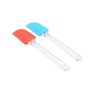 Set de spatule din silicon, roșu și albastru, cu mâner din plastic transparent - Spatule