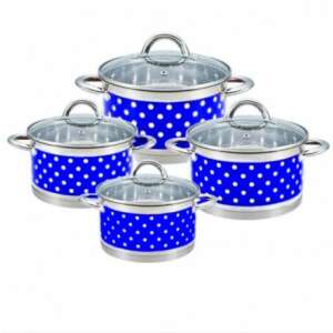 Bachmayer 8 részes kék pöttyös rozsdamentes acél edényszett fedőkkel - Bachmayer