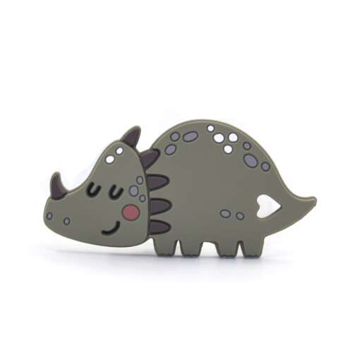 Zöld dinoszaurusz szilikon rágóka babáknak, Triceratops forma