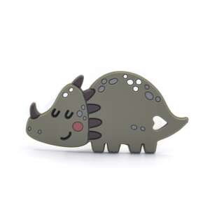 Green dinosaur silicone teether for babies, Triceratops shape - Chewing gum