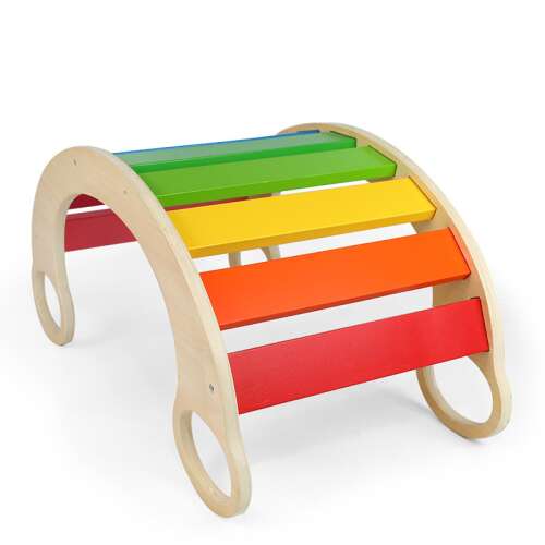 Montessori 5in1 Gyermek készségfejlesztő fa egyensúlyozó hinta, 74x39x36.5cm, szivárvány színű 