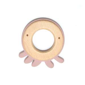 Pink silicone and beechwood octopus teething ring - Chewing gum