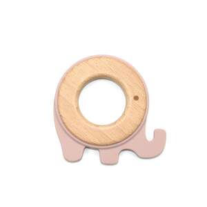 Pink elephant silicone and beechwood teether for babies - Chewing gum