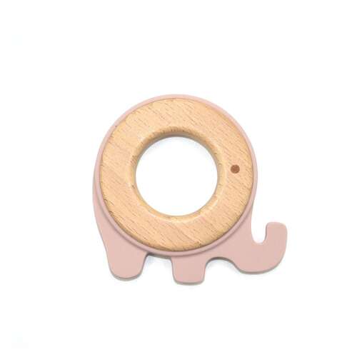 Elephant-shaped silicone and beechwood teether