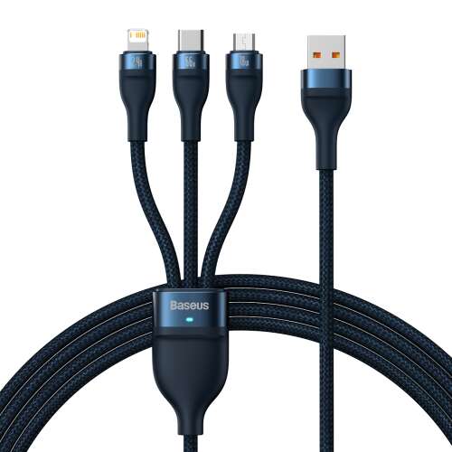 Kabel Baseus Flash Series 3 w 1 USB, niebieski, zwinięty