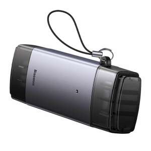 Baseus Lite Series SD/TF memóriakártya olvasó, USB + USB-C, szürke, ferde nézetből - USB kártyaolvasó